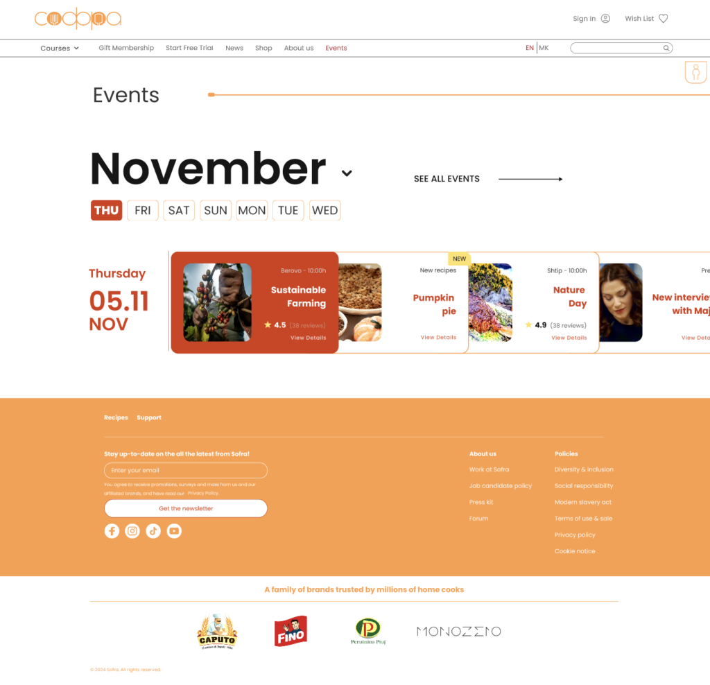 sofra events navigation