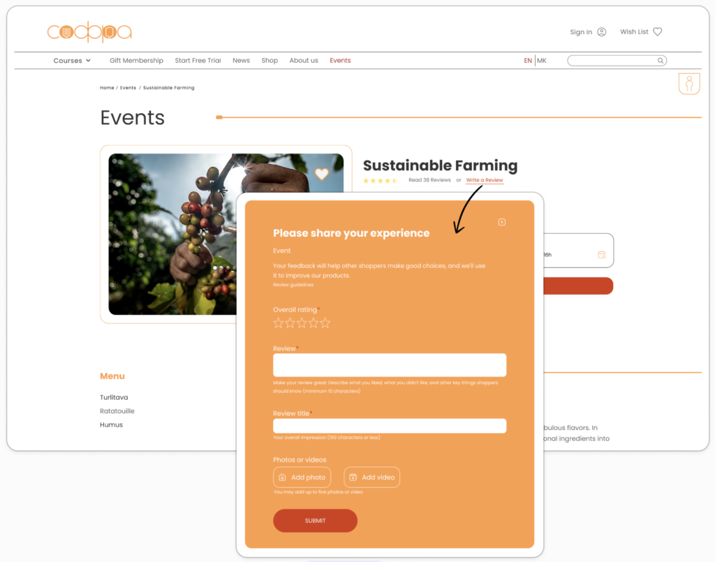 sofra events navigation