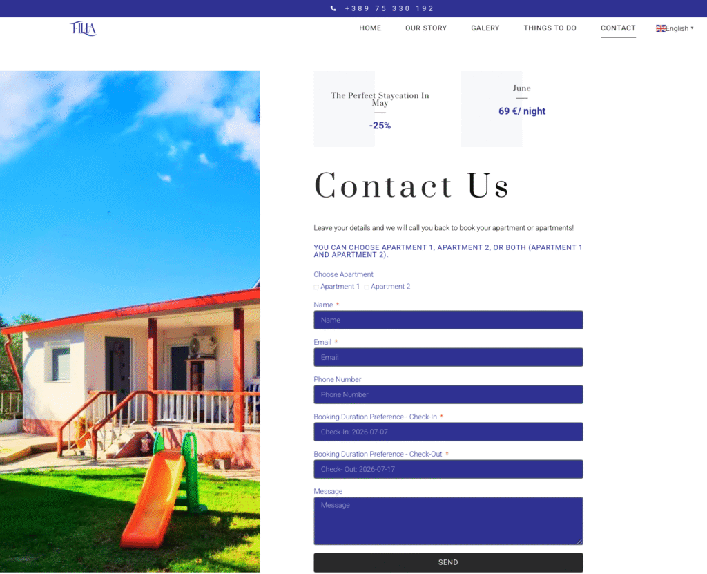 Filia Apartment contact form