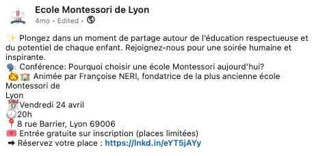 Montessori school in Lyon - Key message